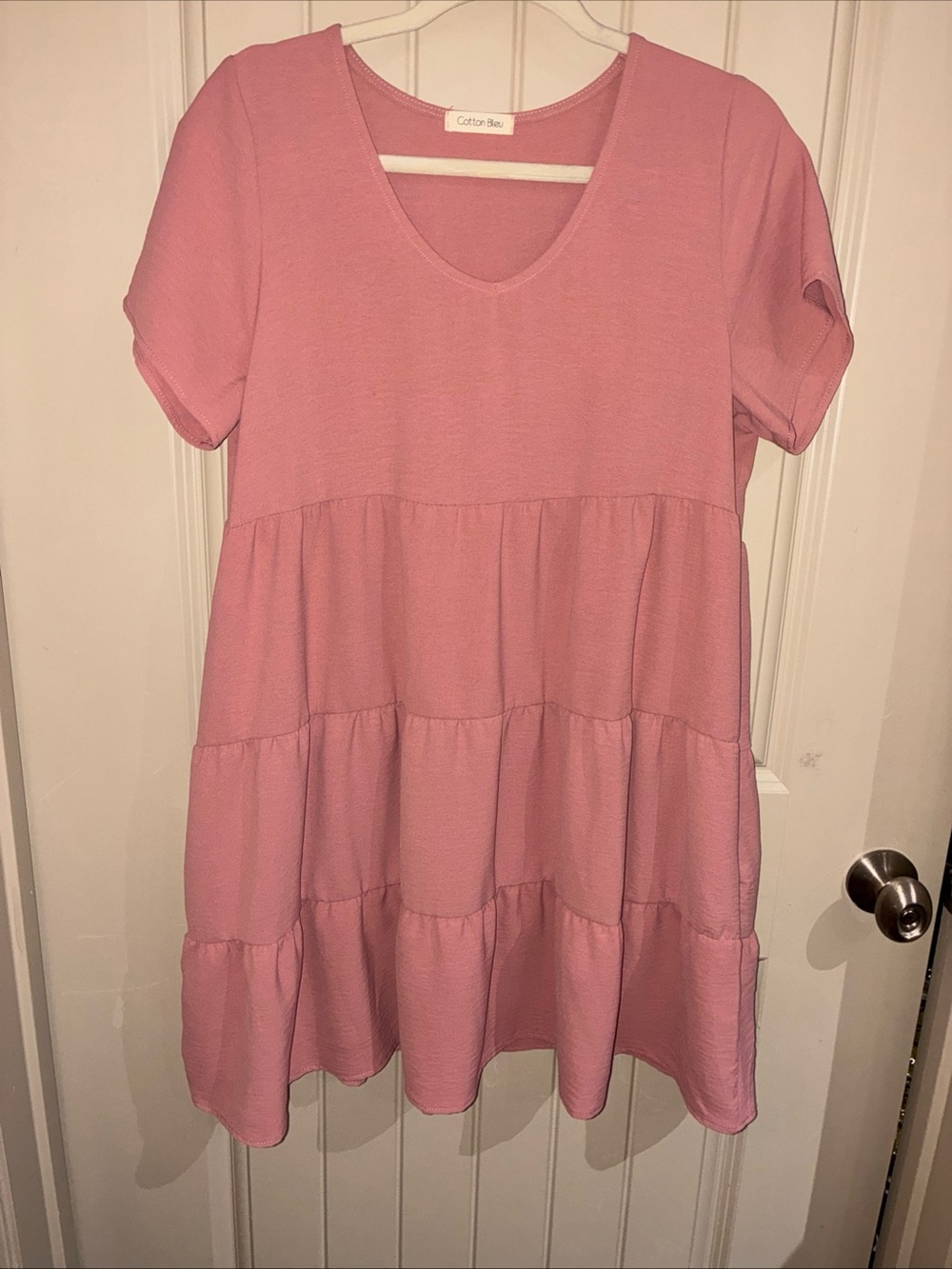Cotton Bleu Pink Tiered V-Neck Midi Dress